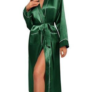 Robes For Women Long Sleeve Satin Bathrobe Soft Elegant Green XL Comfy Pretty